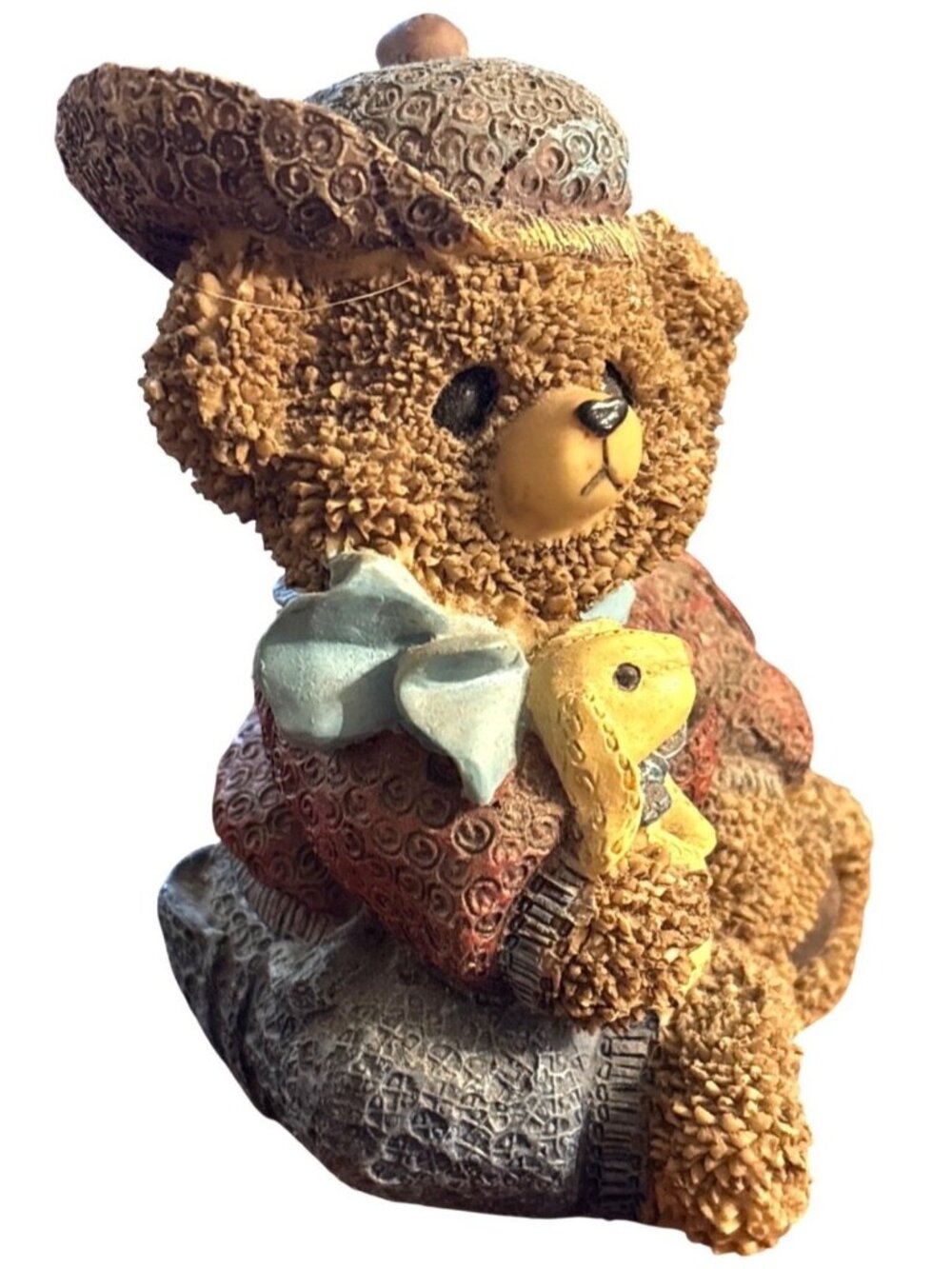 Vintage Berry Hill Bear Resin Figurine Brown Blue Hat & Scarf Bunny Collectible